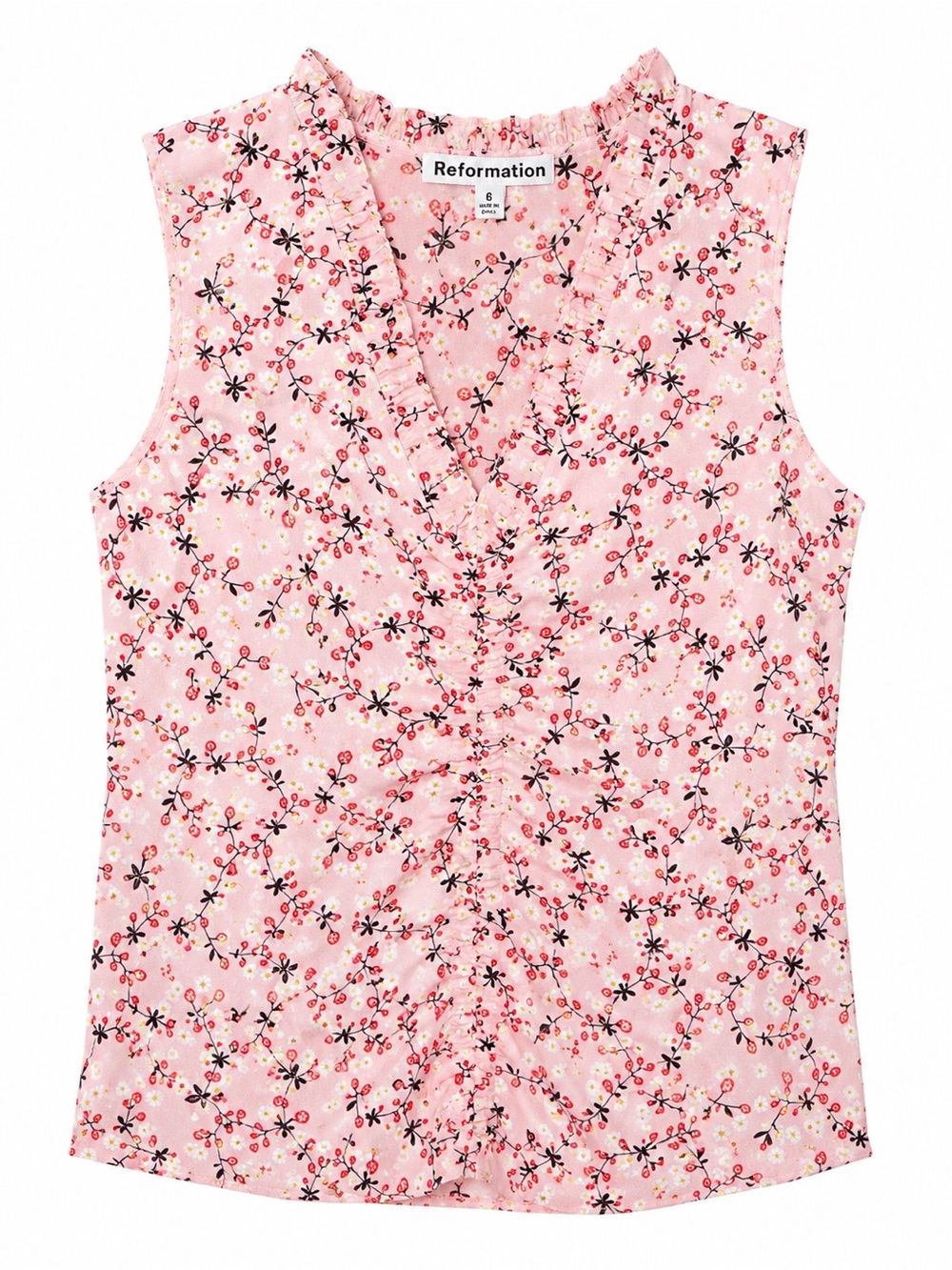 Reformation Pink‎ Floral Ruffle Tank Top Size 6 Coquette Cottagecore Romantic